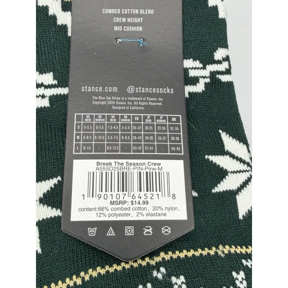 Stance Break The Season Christmas Crew Socks Pine Green A555D25BRE Mens Medium